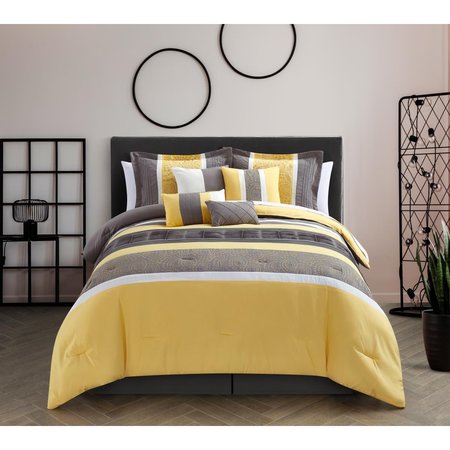 FIXTURESFIRST Livingston Embroidered Comforter Set - Yellow - Queen - 8 Piece FI2541529